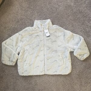 Nike Sportswear Plush DQ6842-072 Women's 2XL Light Bone Printed Faux Fur Jacket